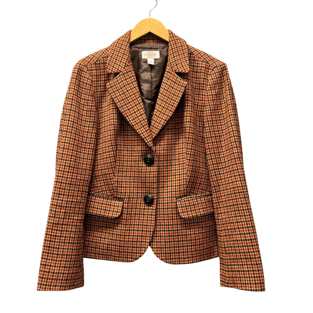 Vintage Talbots Blazer Womens 12 Wool Houndstooth Brown‎ Orange Peplum Jacket